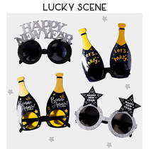 2023 New Year party 2023 - fun New Years Happy New Year letter funny decorated glasses gold hoops