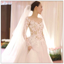 Korean bridal veil White organza puff widened long tail wedding veil Double-layer covered naked yarn veil