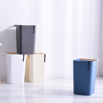 Wooden portable trash can toilet without lid with press ring garbage basket kitchen living room trash can household paper basket