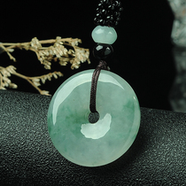 Emerald peace buckle pendant men and women ice waxy species floating flower nostalgic peace buckle jade pendant