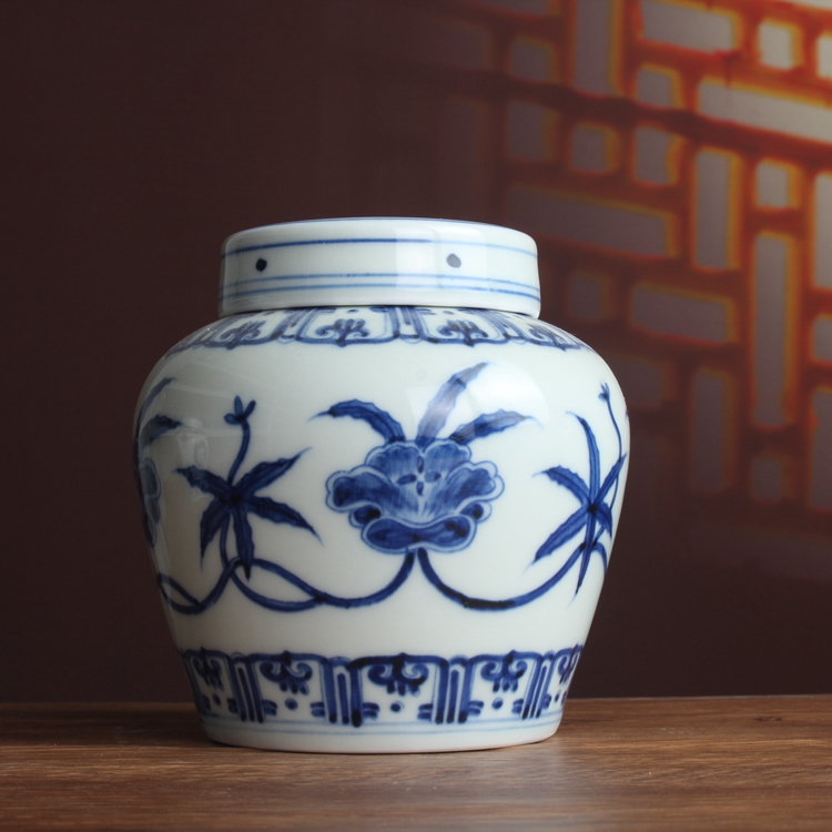 中国の明代の成化年間、手描きの龍鳳紋の天字茶缶、骨董品、磁器