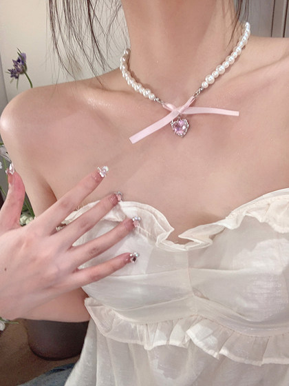Sweet Love Bow 진주 목걸이 여름 쇄골 넥 체인 초커 액세서리 Sweet Love Bow 진주 목걸이 여름 쇄골 넥 체인 초커 액세서리
