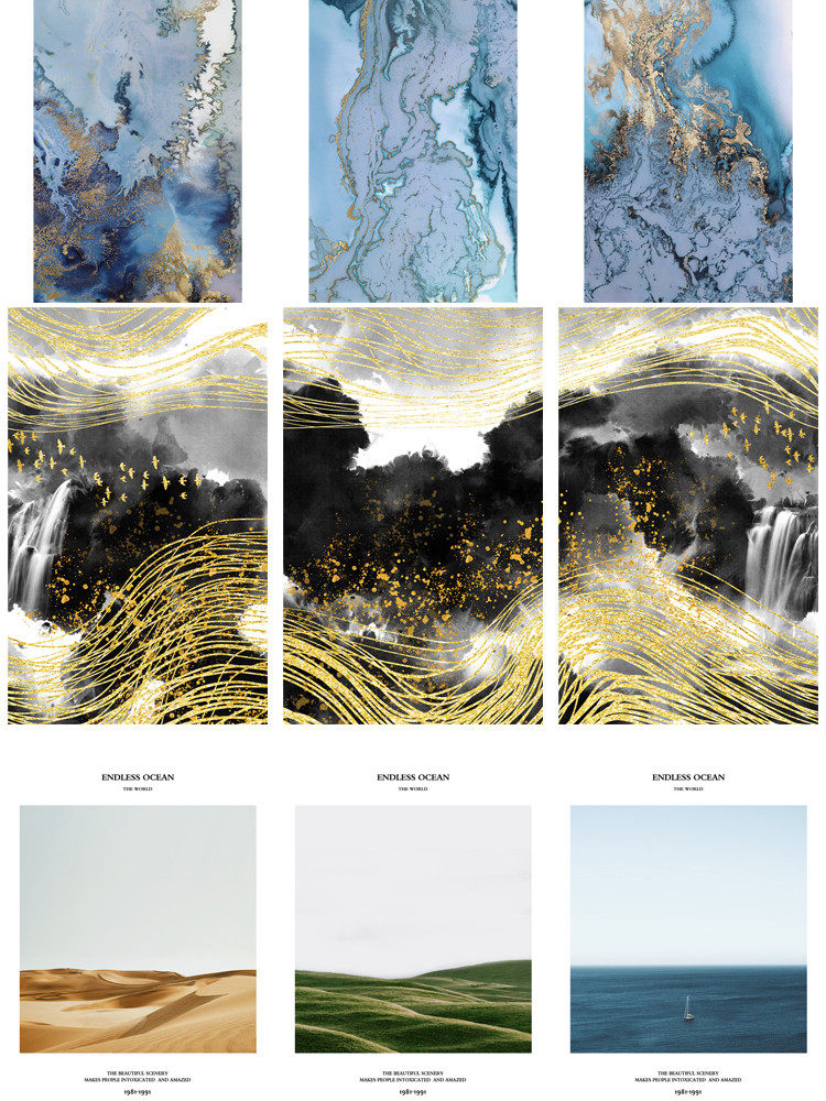 高清装饰画画芯素材图库抽象美式北欧现代简约新中式黑白三联油画