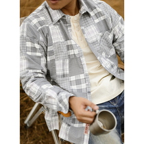 MBBCAR narrow-amplitude hand cut splicing hundreds of cloth shirts Amei click Antique Unique Plaid Lining Grey White