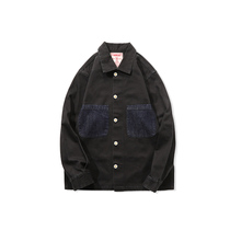 13OZ Casual Red Ear Tannin Retro Jacket Black Splicing Indigo Denim Shirt Jacket Narrow mbBCAR