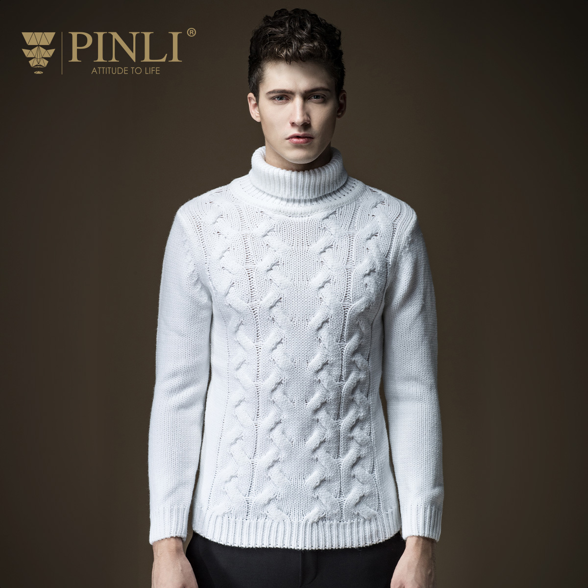 PINLI品立春季新品时尚男装 修身高领套头毛衣男针织衫B163610341产品展示图1