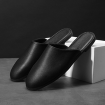 Spring and autumn season No back heel leather drag male Korean version Baotou Half slippers Breathable Genuine Leather Cool Tug Lazy shoes Shoe Tide male drag