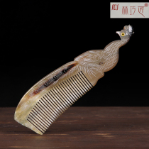 Lin Qiaojiang plateau white yak horn comb natural double-sided carving peacock long hair multiple hair anti-boutique hair loss