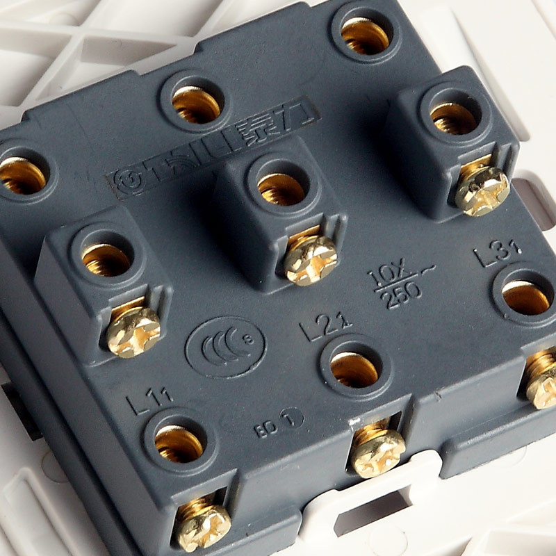 泰力开关插座/三位开关系列 三开双控开关面板白色tl86gc03-2