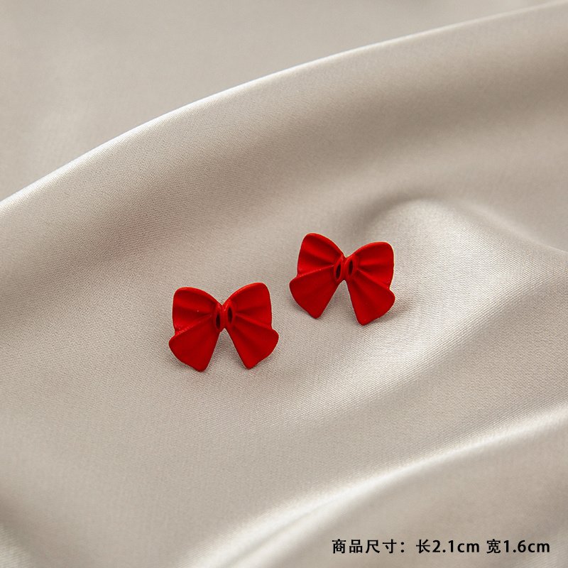 Red bow stud. -925 silver needle