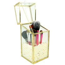 Makeup pen cosmetics storage box European sweet princess dream glass metal lace flap dustproof dressing table