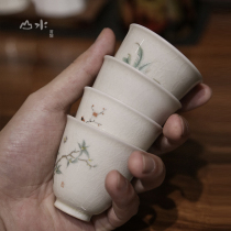 Landscape antique green glaze plant ash Tea Cup Individual Single Cup open film can be raised tea cup Master Cup ceramic Magnolia Cup
