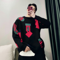 PGUP STUDIO autumn and winter Black Tide brand retro round neck pullover loose knit New Year Christmas sweater men
