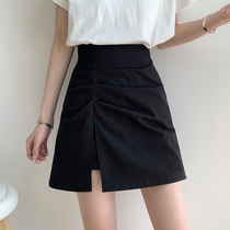 Pleated skirt womens summer thin black skirt high waist a-shaped thin hip skirt pants 2021 new split