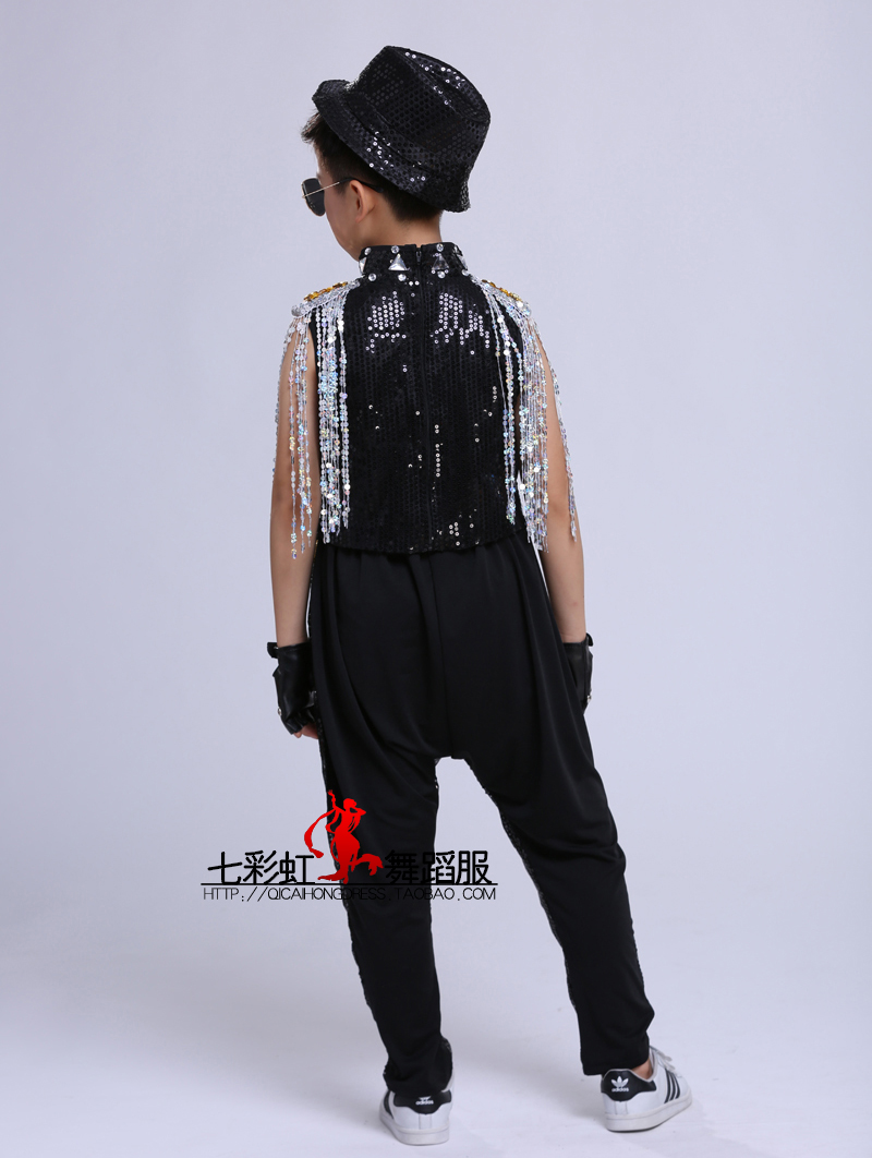 男童架子鼓演出服装儿童爵士舞街舞演出服儿童模特走秀流苏亮片