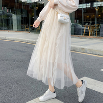 Yarn skirt female 2022 spring and autumn new mesh skirt long fairy skirt chic gentle lower body long skirt tide