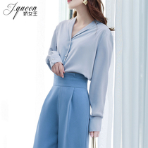 Long sleeve shirt womens coat Spring and Autumn New Korean professional niche design sense suit collar chiffon shirt base shirt