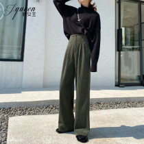 Light Core Suede Broadlegged Pants Women Plus Suede Thick Spring Autumn Season New Strips Suede Casual Loose Straight Cylinder Covety High Waist Casual Pants