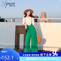 Suspend wide leg pants womens 2021 summer new Korean version of loose mop straight trousers casual fashion Joker jumpsuit