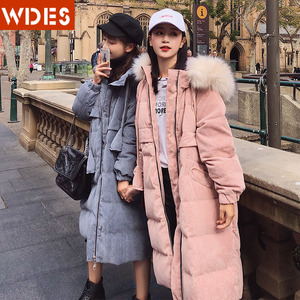 灯芯绒棉服女中长款2018冬季韩国闺蜜装加厚学生过膝chic羽绒棉衣