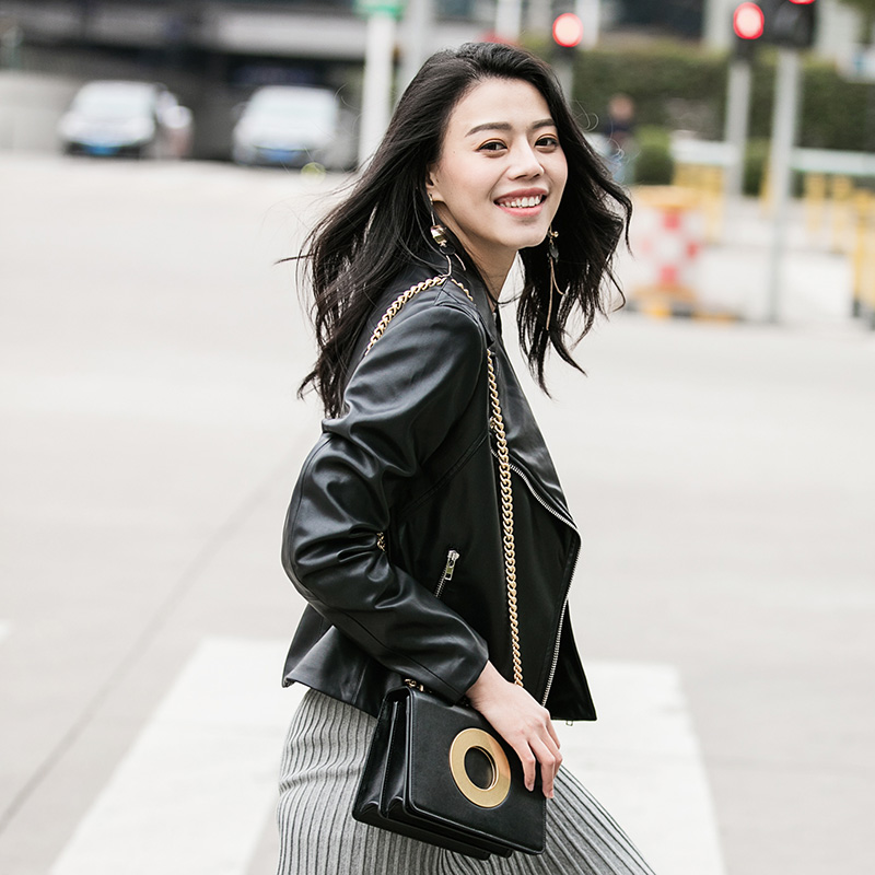 皮衣女翻领 一生何求秘密盒子经典百搭帅气显瘦黑色拉链机车夹克