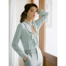 Professional shirt womens retro Hong Kong flavor 2021 new spring and summer fashion hotel overalls temperament long-sleeved blue shirt