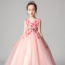 Children's dress Girls Princess dress covered with a veil piano performance dress Evening dress Little girl high-end flower girl long skirt