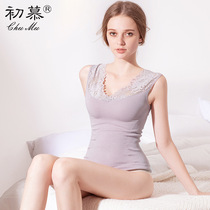 New autumn winter warm vest wool ring velvet tight base shirt sleeveless V-neck lace top Slim Plus velvet autumn clothes