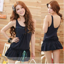Black Korean version of one-piece dress sexy swimsuit female summer seaside belly thin chest gathering conservative sunscreen swimsuit