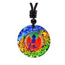 Tie Edge Glazed Drugmaker Buddha Pendant Pendant Necklace Brown Rope Diameter 3 6 cm
