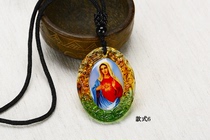 Glazed Virgin Mary like pendant necklace pendant height 4 1 cm brown rope