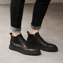 European and American retro leather Martin boots autumn and winter mens thick soled casual short boots British versatile High mens shoes tide