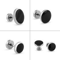 Temperament Korean personality stud earrings single simple retro button earrings Short hair net red girl heart black ear jewelry