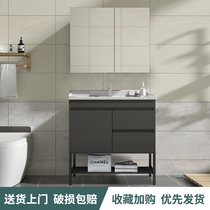 Floor-to-ceiling solid wood bathroom cabinet combination bathroom sink washbasin Toilet washbasin Light luxury Nordic bathroom