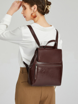 Lady genuine leather double shoulder bag single shoulder inclined satchel bag minimalist fashion casual 100 hitch high-grade sense oil wax retro small backpack