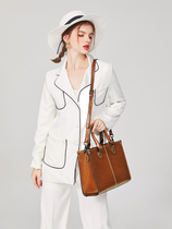 High-end Lady Genuine Leather Handbag 100 Hitch Fashion Casual Oil Wax Single Shoulder Diagonal Satchel stitching Pure Color Backpack