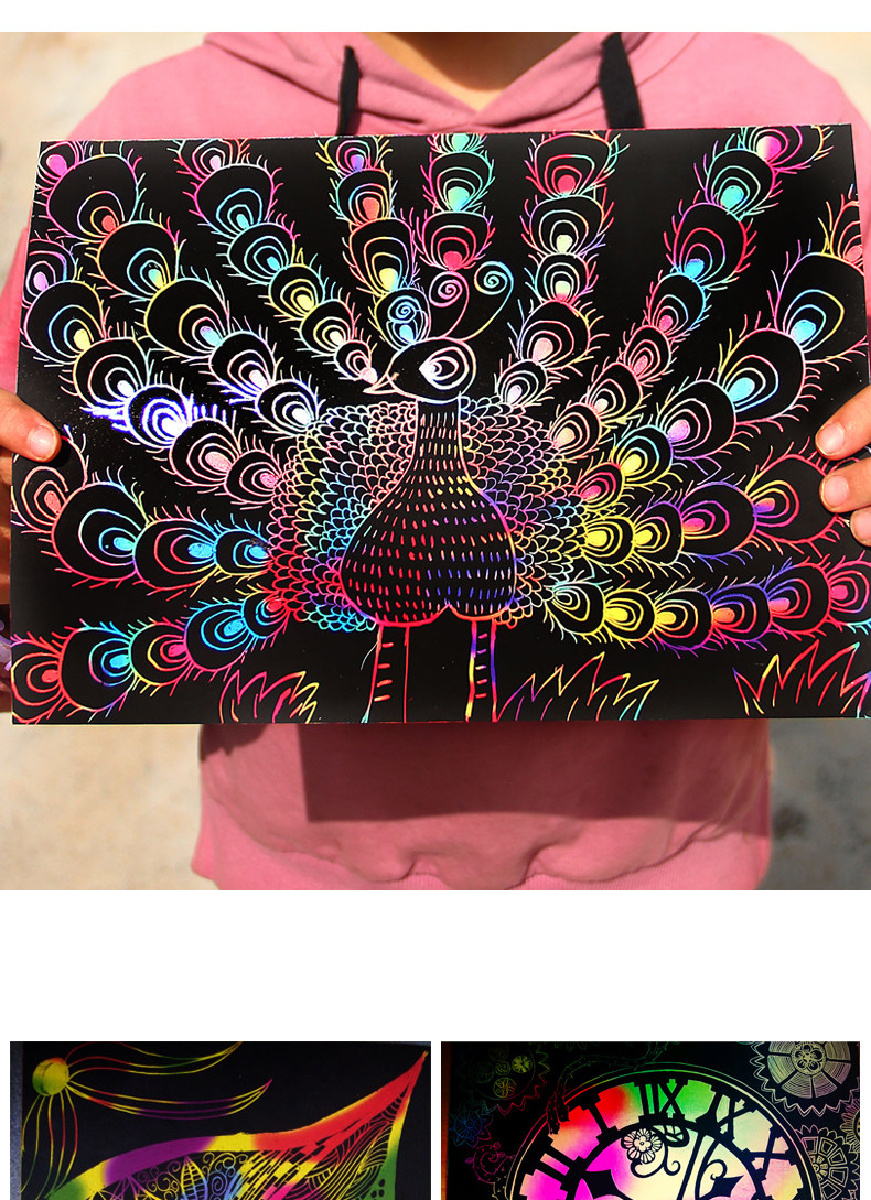 刮刮画纸儿童炫彩100张本沙画花学生a4diy手工制作刮蜡纸彩沙玩具