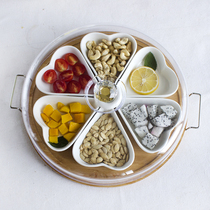 Creative ceramic fruit plate love compartment snack plate with tray with cover dried fruit snack plate to send fruit fork