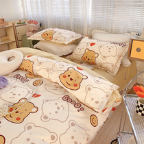 Four-season bed four-piece set of pure cotton 100 cotton ins cartoon cute Winnie the Pooh three-piece quilt cover bed sheet