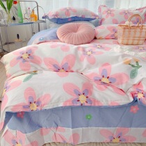 Four seasons net red bed four-piece set of pure cotton 100 cotton ins oil painting flowers three-piece set of quilt cover bed sheet