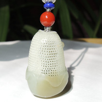 Dialect and Tian Jade special hollow sachet pendant Xinjiang Qiemo sugar green and white jade hand carved more than A year
