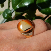 Dialect Hetian Jade collectible fine Xinjiang Yulong River seed material Tiandi Ju red skin 18K gold jade diamond ring f