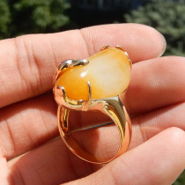 Dialect Hetian jade collectible grade 18K gold inlaid jade yellow seed material 19mm ring Condor promotion original brand f