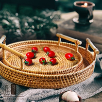 Vietnams new knitted ins double ear containing pan round lower afternoon tea fruit tray Home bread pan day style tea tray