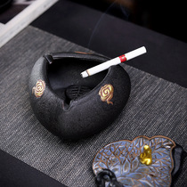 The Bodhi is a leaf of the Bodhi Zen Imagery Ashtrays Coarse Pottery With Cover Windproof New Chinese Living Room Office Creative Retro Tea Room