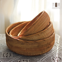 Rattan Round Containing Basket Snacks Candy Nut Containing Basket Fruit Pan Household Bread Pan Tabletop Debris Finishing