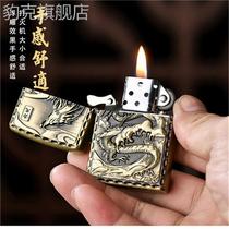 New embossed pattern grinding wheel kerosene lighter bronze version mens windproof flint cotton core creative good gift