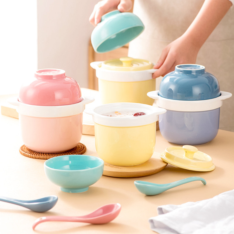 2024 new ceramic cubilose pot stew cup cute macaron color casserole small size tureen baby food pot