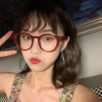 Retro red coarse frame Womens wave Korean version small round frame vegan face thin blue light myopia eye frame male