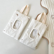ins wind Korean system on-board tissue box starred moon embroidery baby trolley tissue bag portable to hang tissue bag